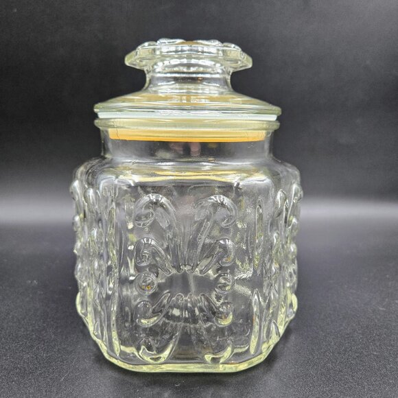 Vintage LE Smith Clear Glass Canister Atterbury Scroll Candy Cookie Jar Read - Picture 4 of 14